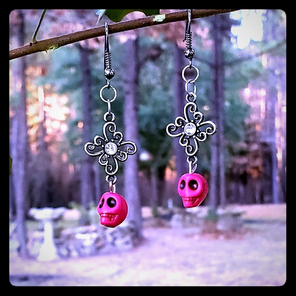 Pink sugar skull earrings